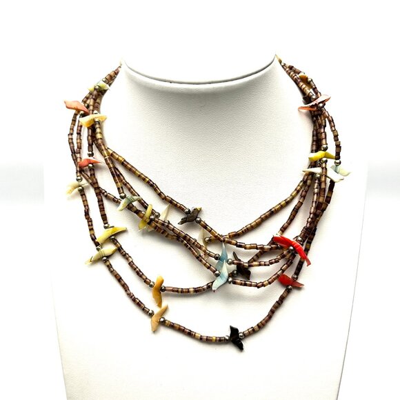 Zuni Three-Strand Bird Fetish Necklace — Shell/Abalone & Sterling Silver  — EUC - Picture 5 of 9